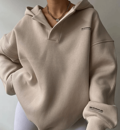 Pullover Hoodie – Oversized Open V-Collar with Drop Shoulders - Lolly 