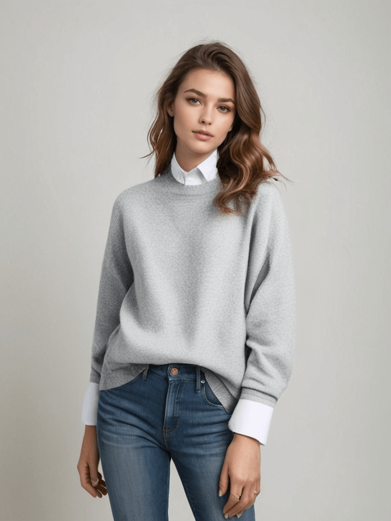 Sweater for Women – Oversized Crew Neckline - Lolly 