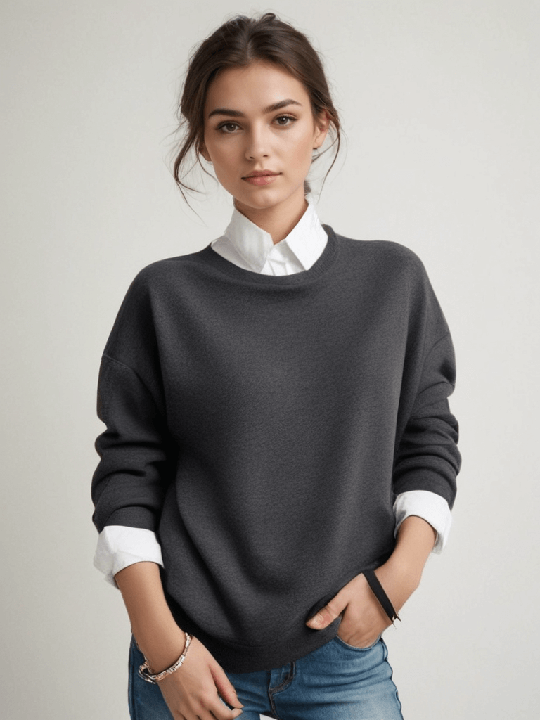 Sweater for Women – Oversized Crew Neckline - Lolly 