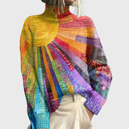 Sweaters and Pullovers – Turtleneck with Multicolor Sunburst Print - Lolly 