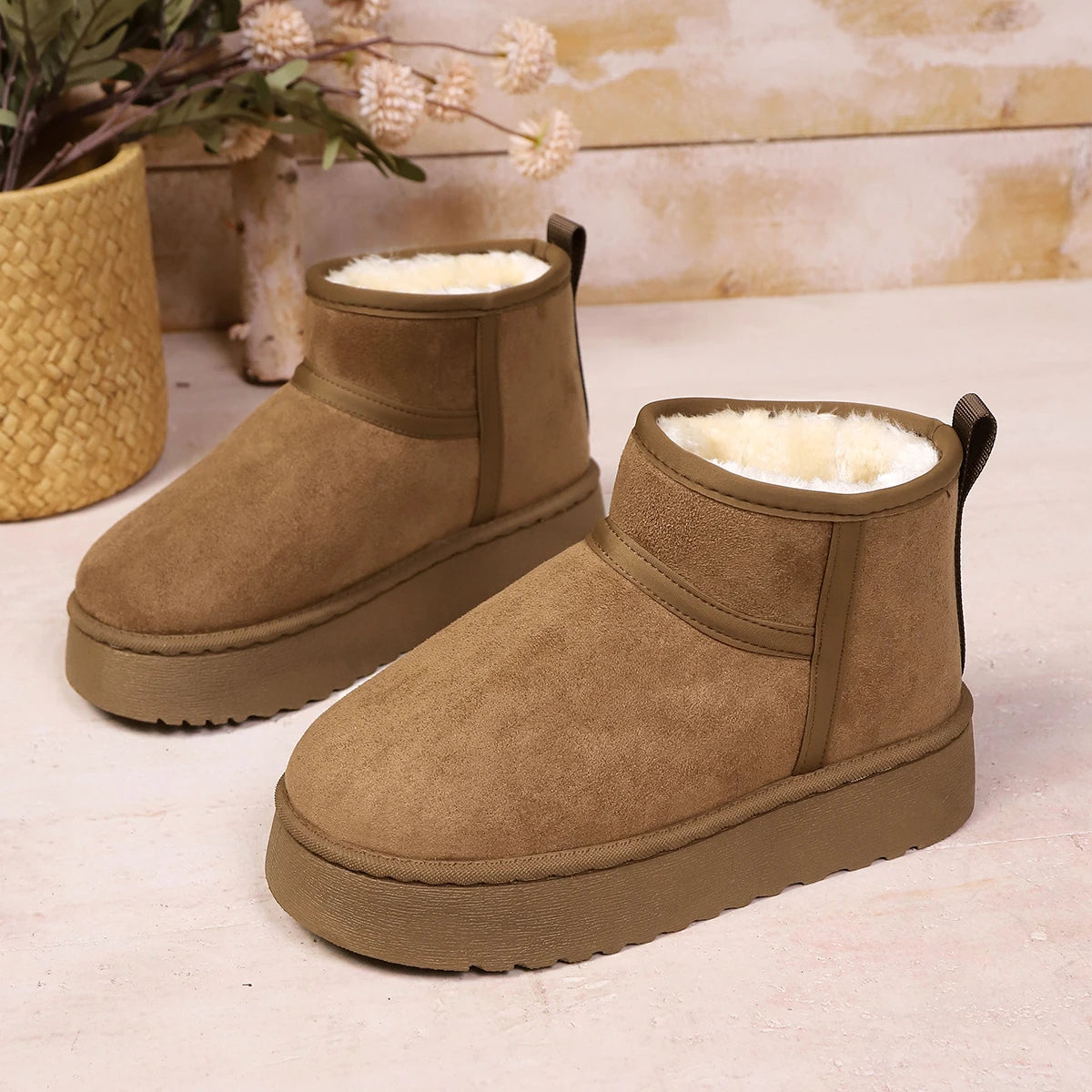Winter Boots Ladies – Warm Snow Slip-On Platform Ankle - Lolly 