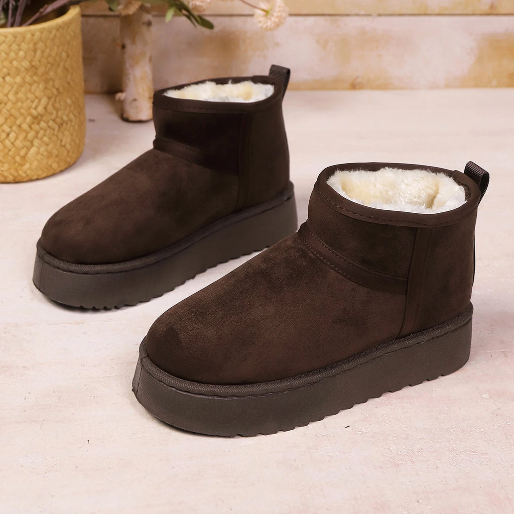 Winter Boots Ladies – Warm Snow Slip-On Platform Ankle - Lolly 