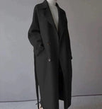 Women Coat Longline Double-Breasted Belted with Notched Lapel - Lolly 