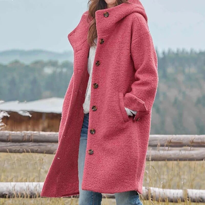 Women Coat Longline Single-Breasted with Patch Pockets - Lolly 