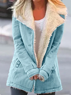 Women Coat with Sherpa Lapel Collar and Long Sleeves - Lolly 