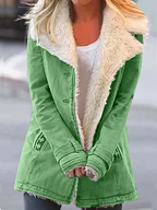 Women Coat with Sherpa Lapel Collar and Long Sleeves - Lolly 