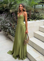 Women's Halter Pleated Long Dress Wedding Guest Summer Formal Graduation Party Travel – Lily