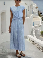 Women's 100% Belgian Linen Midi Dress Twisted Front Detail Short Sleeve Round Neck Casual Summer Beach Vacation Mediterranean Everyday – Casa Lino - Lolly 