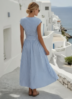 Women's 100% Belgian Linen Midi Dress Twisted Front Detail Short Sleeve Round Neck Casual Summer Beach Vacation Mediterranean Everyday – Casa Lino - Lolly 