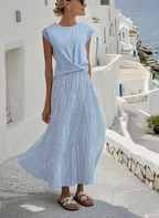 Women's 100% Belgian Linen Midi Dress Twisted Front Detail Short Sleeve Round Neck Casual Summer Beach Vacation Mediterranean Everyday – Casa Lino - Lolly 