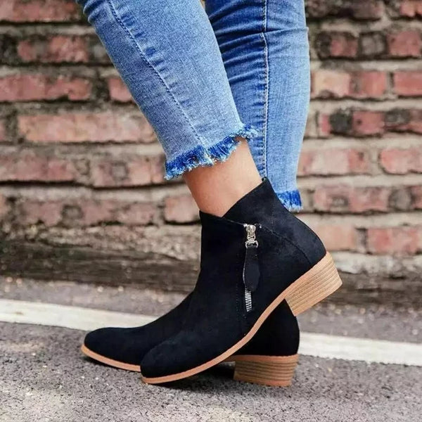 Women's Ankle Boots Side Zipper Block Heel Casual Everyday Suede Booties - Lolly 