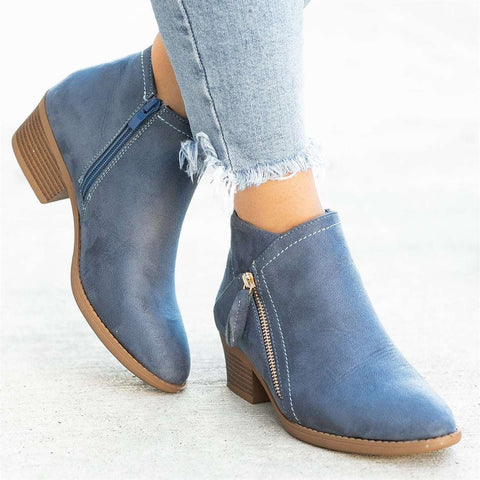 Women's Ankle Boots Side Zipper Block Heel Casual Everyday Suede Booties - Lolly 