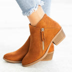 Women's Ankle Boots Side Zipper Block Heel Casual Everyday Suede Booties - Lolly 