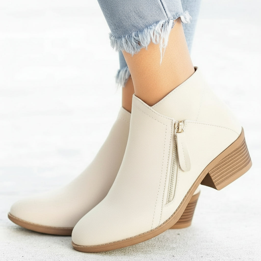 Women's Ankle Boots Side Zipper Block Heel Pointed Toe Casual Everyday - Lolly 