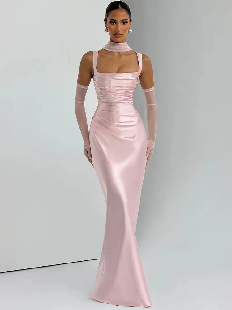 Women's Backless Halter Neck Lace Bodycon Maxi Dress Sleeveless Open Back Slim Fit Formal Evening Gala Party Date Night Wedding Guest – Valentina - Lolly 