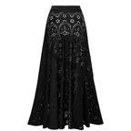 Women's Black Laser Cut Hollow-Out One-Piece Swimsuit & Long Skirt Set Scalloped V-Neck Beach Vacation Resort Pool Party Cruise – Black - Lolly 