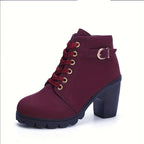 Women's Block Heel Ankle Boots Lace-Up Buckle Detail Combat Style - Lolly 