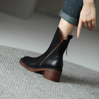 Women's Block Heel Ankle Boots Side Zipper Mid-Calf Casual Fall Winter - Lolly 