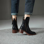 Women's Block Heel Ankle Boots Side Zipper Mid-Calf Casual Fall Winter - Lolly 