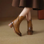 Women's Block Heel Ankle Boots Side Zipper Mid-Calf Casual Fall Winter - Lolly 