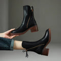 Women's Block Heel Ankle Boots Side Zipper Mid-Calf Casual Fall Winter - Lolly 