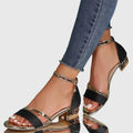 Women's Block Heel Sandals Ankle Strap Glitter Open Toe Evening Party - Lolly 