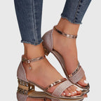 Women's Block Heel Sandals Ankle Strap Glitter Open Toe Evening Party - Lolly 