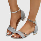 Women's Block Heel Sandals Ankle Strap Glitter Open Toe Evening Party - Lolly 