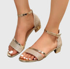Women's Block Heel Sandals Ankle Strap Glitter Open Toe Evening Party - Lolly 