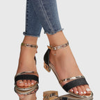 Women's Block Heel Sandals Ankle Strap Glitter Open Toe Evening Party - Lolly 