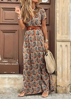Women's Bohemian Floral Long Dress V-Neck Wrap Style Long Sleeve Casual Summer Beach Vacation Travel Wedding Guest Garden Party – Lucila - Lolly 