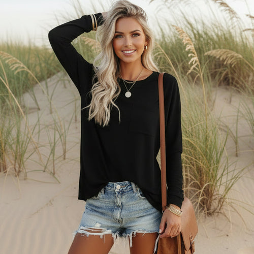 Women's Boho Casual Long Sleeve Shirt with Pocket Relaxed Fit Soft Everyday Street Style Top – Multicolor - Lolly 
