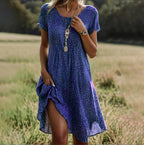 Women's Boho Chic Midi Wrap Dress Floral Print V-Neck Short Sleeve Casual Summer Vacation Beach – Joanne - Lolly 