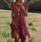 Women's Boho Chic Midi Wrap Dress Floral Print V-Neck Short Sleeve Casual Summer Vacation Beach – Joanne - Lolly 