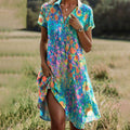Women's Boho Chic Midi Wrap Dress Floral Print V-Neck Short Sleeve Casual Summer Vacation Beach – Joanne - Lolly 