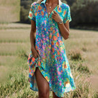 Women's Boho Chic Midi Wrap Dress Floral Print V-Neck Short Sleeve Casual Summer Vacation Beach – Joanne - Lolly 