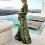 Women's Boho Flowy V-Neck Long Sleeve Shimmer Dot Long Dress Formal Beach Vacation Wedding Guest Garden Summer Sunset Dinner Resort – Esmeralda - Lolly 