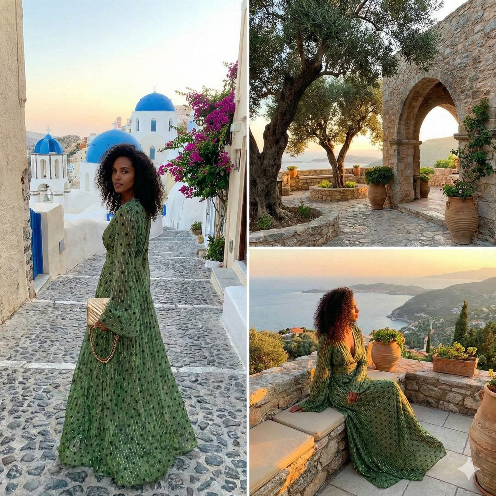 Women's Boho Flowy V-Neck Long Sleeve Shimmer Dot Long Dress Formal Beach Vacation Wedding Guest Garden Summer Sunset Dinner Resort – Esmeralda - Lolly 
