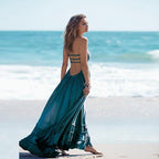 Women's Boho Hippie Backless Halter Long Dress Cotton Rayon Strappy Waterfall Skirt Wedding Guest Party Summer Dress – Multicolor - Lolly 