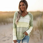 Women's Boho Patchwork Color Block Knit Pullover Sweater Casual Cozy Everyday Fall Winter Streetwear – Burgundy - Lolly 