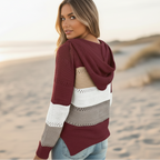 Women's Boho Patchwork Color Block Knit Pullover Sweater Casual Cozy Everyday Fall Winter Streetwear – Burgundy - Lolly 