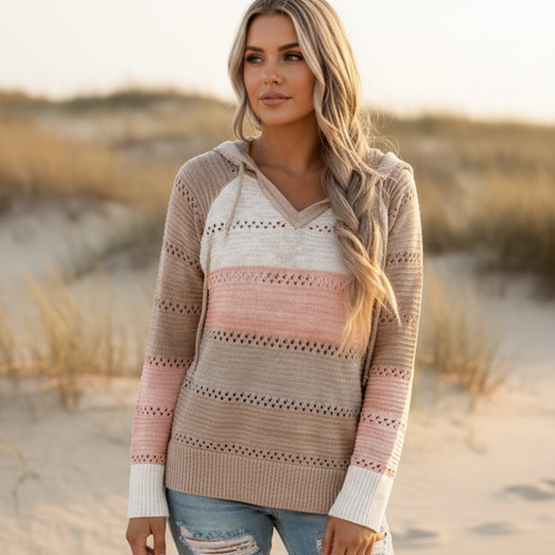 Women's Boho Patchwork Color Block Knit Pullover Sweater Casual Cozy Everyday Fall Winter Streetwear – Burgundy - Lolly 