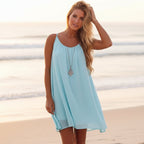 Women's Boho Sleeveless Beach Cover Up Mini Dress Spaghetti Strap See-Through Crochet Back Casual Summer Dress - Lolly 