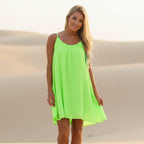 Women's Boho Sleeveless Beach Cover Up Mini Dress Spaghetti Strap See-Through Crochet Back Casual Summer Dress - Lolly 