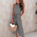 Women's Boho Striped Sleeveless Romper Jumpsuit Tie Waist Wide Leg Casual Summer Everyday Outfit – Multicolor - Lolly 