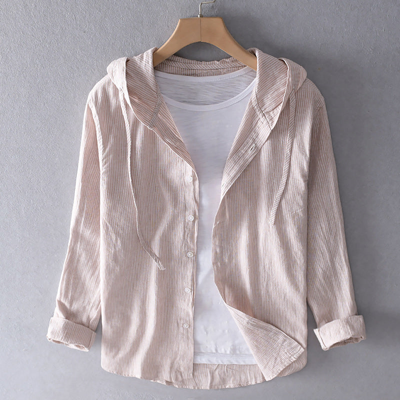 Women's Breathable Linen Blend Blouse Hooded Button Placket Loose Fit Casual Everyday – White - Lolly 