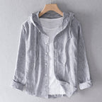 Women's Breathable Linen Blend Blouse Hooded Button Placket Loose Fit Casual Everyday – White - Lolly 