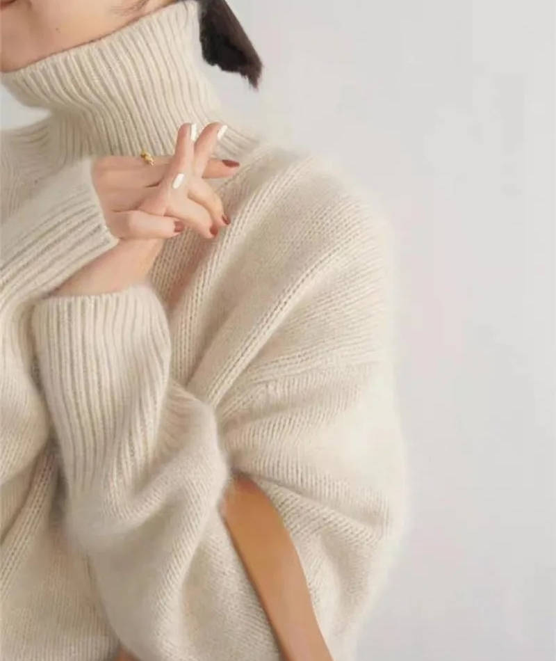 Women's Cashmere Turtleneck Sweater Soft Cozy Relaxed Fit Warm Casual Elegant Winter – Beige - Lolly 