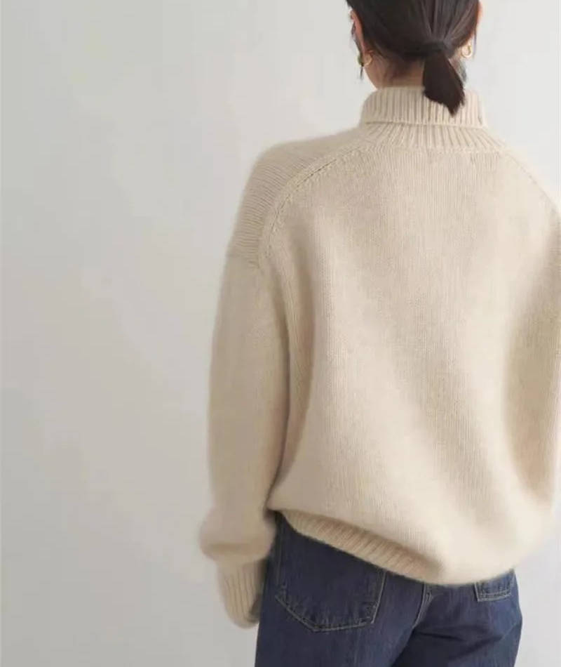 Women's Cashmere Turtleneck Sweater Soft Cozy Relaxed Fit Warm Casual Elegant Winter – Beige - Lolly 