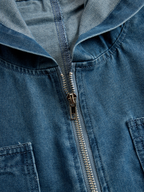 Women's Casual Loose Retro Denim Jumpsuit Hooded Zipper Sleeve Pocket Vintage – Blue - Lolly 